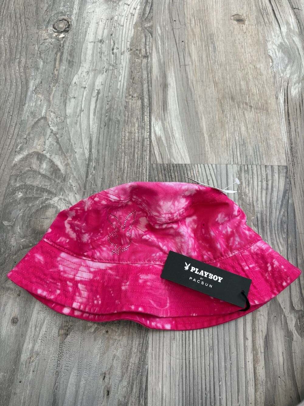 Playboy by PacSun Pink Tie-Dye Bucket Hat with Bedazzled Bunny Logo